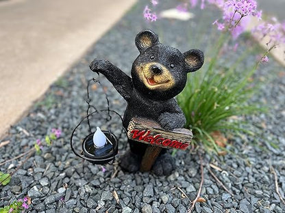 VP Home | Welcome Sign Bear Solar Powered LED - Garden Statue Decor - Outdoor Bear Figurines - Garden Light - Front Yard Decor - Funny Figurine Decor for Outside House, Patio, Yard, and Lawn