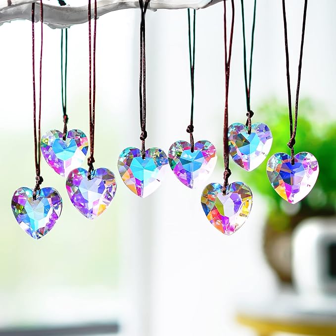 12pcs Colorful Crystal Heart Prism Suncatcher, Heart Prism Chandelier Drop Parts Window Sun Catcher Crystals Hanging Pendant, 27mm Rainbow Maker Wedding Decor