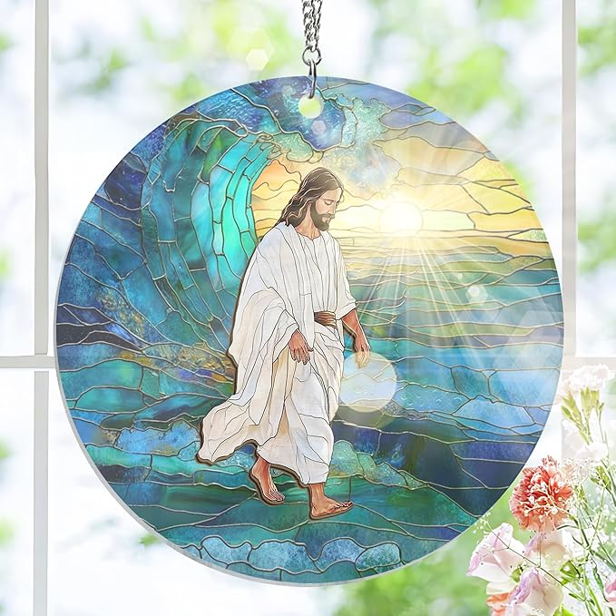 AXIARA Christian Gifts for Women Men Faith - Window Suncatcher Hanging Decorations 8 Inch - Inspirational Catholic Religious Spiritual Gifts for Mom, Glass Art Home Decor