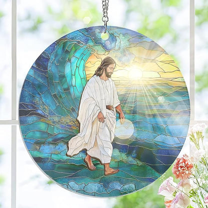 AXIARA Christian Gifts for Women Men Faith - Window Suncatcher Hanging Decorations 8 Inch - Inspirational Catholic Religious Spiritual Gifts for Mom, Glass Art Home Decor