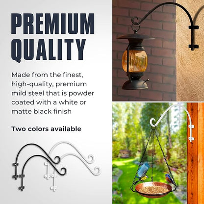 Monarch Abode Plant Hangers – Wall Mount Plant Hooks for Hanging Baskets, 14 Inch Metal Black Fence Wall Plants Hanger for Outdoor Indoor, Flower Pot, Bird Feeder, Wind Chime Bracket, 2 Pack