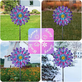 360°Metal Wind Spinner Outdoor,4 Layers Kinetic Wind Sculptures & Spinners with 5-Prond Metal Stake for Yard Patio Lawn Garden Decor