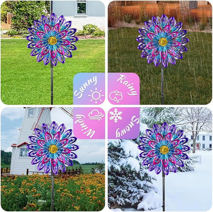 360°Metal Wind Spinner Outdoor,4 Layers Kinetic Wind Sculptures & Spinners with 5-Prond Metal Stake for Yard Patio Lawn Garden Decor