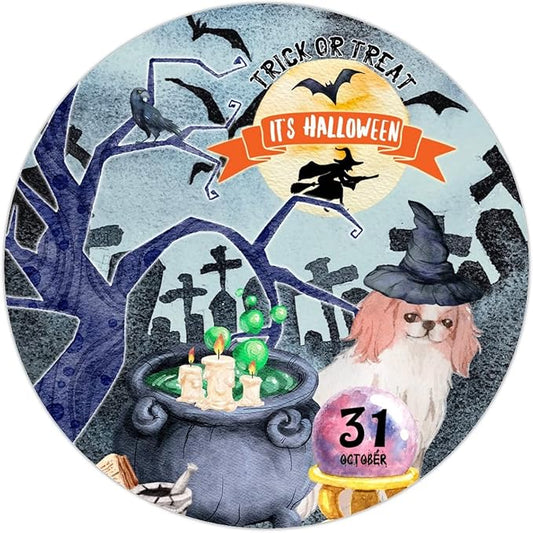 Retro Metal Sign 12"x12",Happy Halloween Scary Night Grave Witch Bats Trick Or Treat Dog Aluminum Tin Metal Sign for Home Living Room Bedroom Garden Farm Patio Decor Wall Art Poster