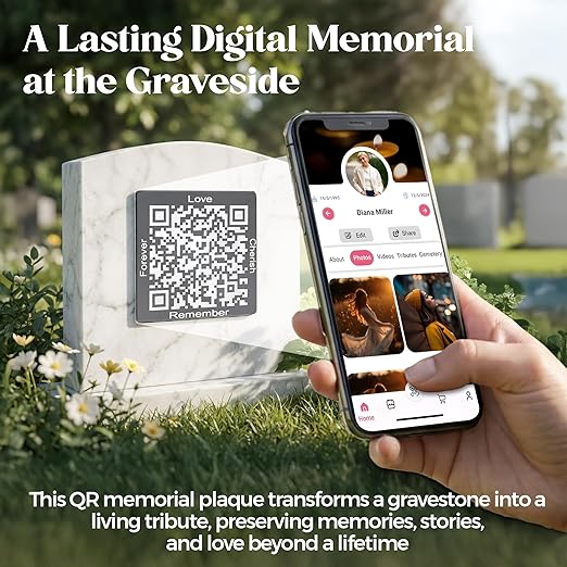 Memorial Slate Stone - Linked to The Digital Profile (TributePath), Memorial Plaque Sympathy Gift or Bereavement Gift, Memorial Gifts for Loss of Father, Mother, Brother Garden Slate Stone