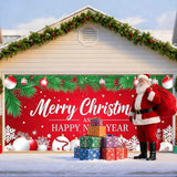 IVN Christmas Garage Door Cover Decoration 13x6ft Red Background Pine Needles White Baubles Snowflakes Merry Christmas Winter Garage Door Banner Home Door Front Yard Decor for Xmas Eve Holiday Outdoor