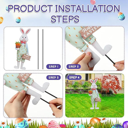 DoubleFill 3 Pcs Easter Decorations Outdoor 3D Metal Easter Eggs Tulip Yard Signs Decorative Garden Stakes Eggs Bunny Gnome Lawn Decorations Yard Decor for Spring Lawn Pathway Garden (Bunny Style)