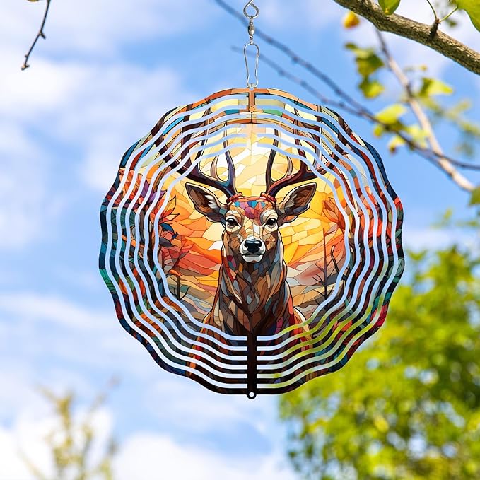 Deer Head Wind Spinner 3D Frosted Deers Head Wind Spinner Hanging for Yard and Garden, Cute Spinners Made of Tough Steel Plate