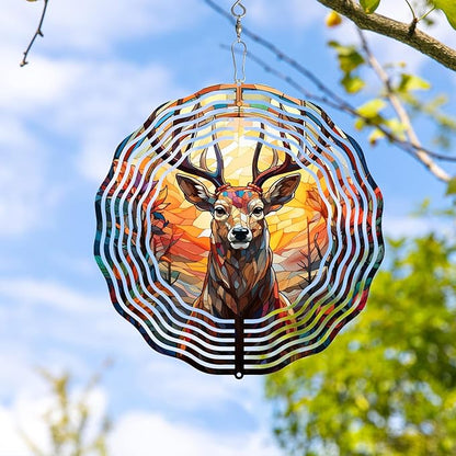 Deer Head Wind Spinner 3D Frosted Deers Head Wind Spinner Hanging for Yard and Garden, Cute Spinners Made of Tough Steel Plate