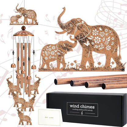Elephant Wind Chimes for Outside - Metal Windchimes Outdoors Decor Garden Patio Backyard Home Art Hanging Waterproof Elephants Ornament Christmas Birthday Gift for Women Mom Grandma Sister