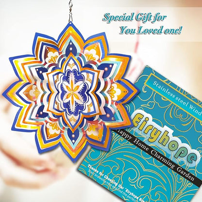 Mandala Wind Spinner - Starry Sky Design | 12-Inch Laser Cut Stainless Steel, Rustproof 3D Kinetic Hanging Wind Sculptures & Spinners for Indoor/Outdoor Garden Decor & Yard Art | Worth Gift