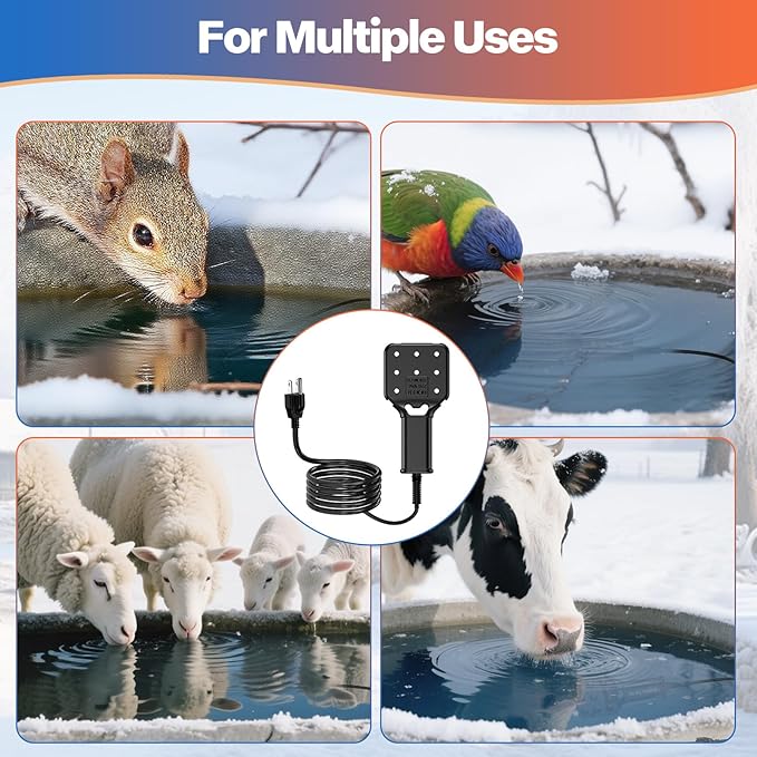 120V 250W Pond De-Icer and Chicken Water Heater for Livestock Tank Heater, Featuring Power-Off Protection, Overheating Protection, GFCI Plug & 9.2FT UL Approved Cord