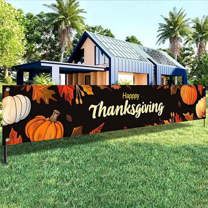 BlissYard Thanksgiving Banner 180x20 Inches Hanging Decor Pumpkin Leaf Harvest Scene Decoration for Home Party Supplies Photo Backdrop Outdoor Indoor Holiday Season Decor