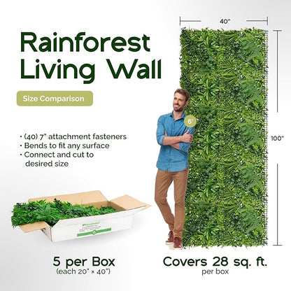 NatraHedge 20''X40'' Artificial Rainforest Living Wall Grass Wall Decor, 5Pcs (28SqFt) Hedge Leaf Grass Panels for Indoor, Outdoor, Garden and Balcony Privacy Fence Screen