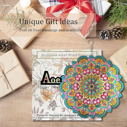 Aoedelyart Wind Spinners Outdoor Mandala Lucky Star,Laser Cut Metal Kinetic Art Wind Spinner Gift for Christmas,12In Stainless Steel Hanging Yard&Garden 3D Wind Sculpture Decorations Indoor Spinners