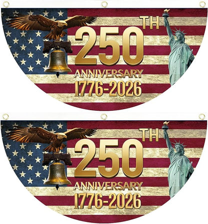 2PCS USA Anniversary 250th Flag, 1.5X3 FT Anniversary Fan Flags, Yard Signs Hanging Decor for Outdoor, Front Door, Porch, Welcome Backdrop with Brass Grommets (Style 2)