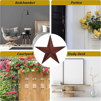 VIVICOMFY 12" Metal Barn Star Wall Decor-American Flag Stars for Outside Or Inside of House-Iron Texas Metal Star Rustic Vintage Western Country Home Farmhouse Wall Art Decorations (Set of 3)