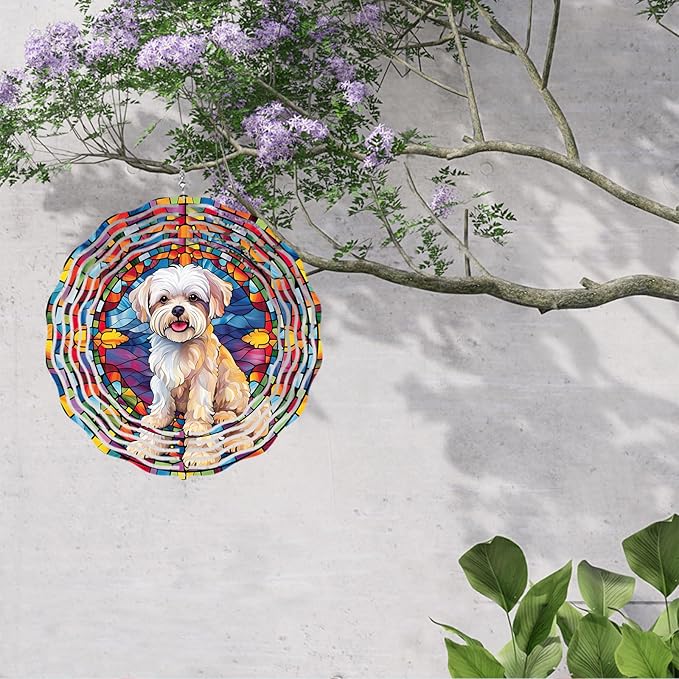 Maltese Dog Wind Spinner Pet Dog Memorial Gifts, Vibrant 3D Kinetic Aluminum Metal Yard Art, Loss of Dogs Sympathy Gifts, Hanging Outdoor Garden Decor, 8" Wind Sculptures for Patio, Porch (Maltese2)