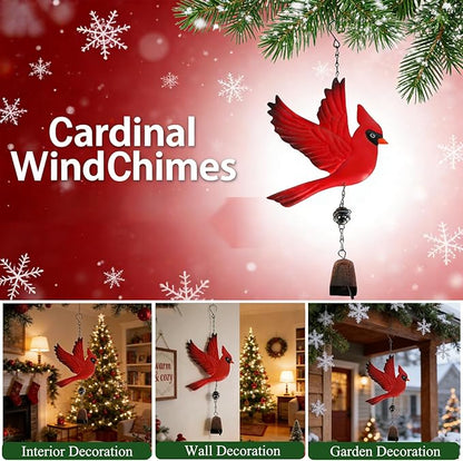 Tinsow Cardinal Bird Wind Chime Christmas Hanging Decorations Bell Outdoor Wind Chime Outdoor Decoration for Patio, Deck, Yard, Garden (Red-Flaping)