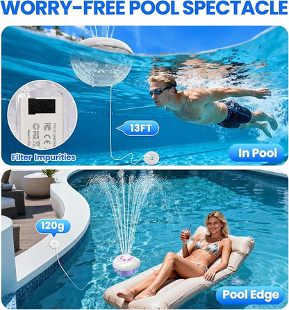 Luxfero 3 in 1 Floating Pool Fountain with Pool Speaker & Lights,2026 New Rechargeable Pool Fountain,Floating Bluetooth 5.4 Speaker IP68 Waterproof,Above Ground Pool Water Fountain with Anchor-White