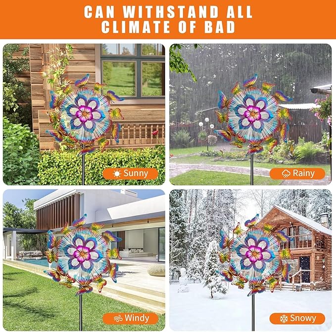 Solar 45" Butterfly Garden Wind Spinner, Metal Clearance Windmill Kinetic Spinner Outdoor Decor, Wind Sculpture Yard Art Decorations for Patio, Lawn & Garden
