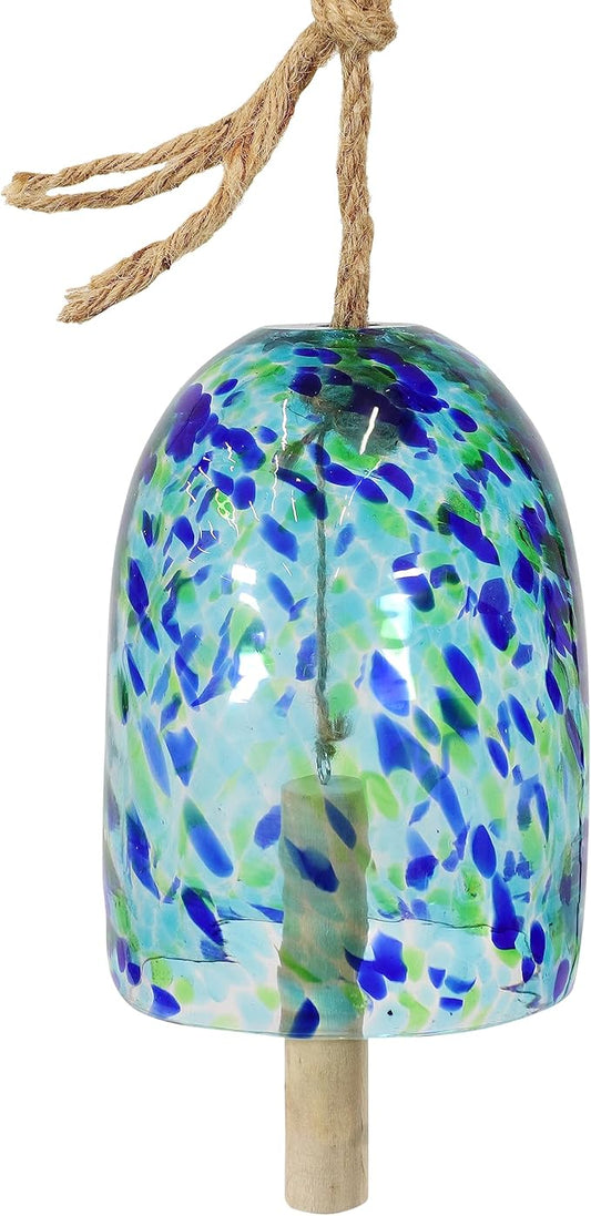 Sunnydaze Natural Melody Wind Bell - Painted Glass Wind Chime Bell for the Patio, Deck, or Porch - 7.5" - Blue Freeze