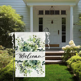 Spring Summer Welcome Garden Flags 12x18 Inch Double Sided Green Eucalyptus Leaves Floral Garden flag Seasonal Yard Flags for Outside Decorations Banner for Outdoor Farmhouse Yard