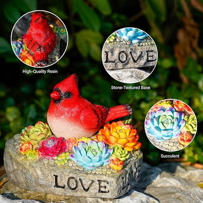 Solar Cardinal Memorial Statue, When Cardinals Appear Angels are Near Red Bird with Glowing Succulents, Sympathy Gifts for Loss of Loved One, Garden Decor