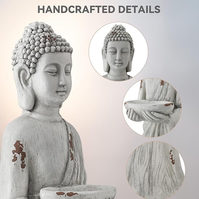 42" Extra-Large Buddha Outdoor Statue with Birdfeeder, Tall Zen Meditative Buddha Figures, Durable Weatherproof MGO Sculpture for Garden, Patio, Yard, Porch or Indoor Home Decor