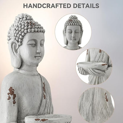 42" Extra-Large Buddha Outdoor Statue with Birdfeeder, Tall Zen Meditative Buddha Figures, Durable Weatherproof MGO Sculpture for Garden, Patio, Yard, Porch or Indoor Home Decor