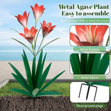 TOMBABY 32.28 Inch Metal Agave Plant Outdoor Decoration Lily Mexican Yard Art Garden Gift Home Decor Hand Painted Metal Agave Garden Yard Statue (1, Green)