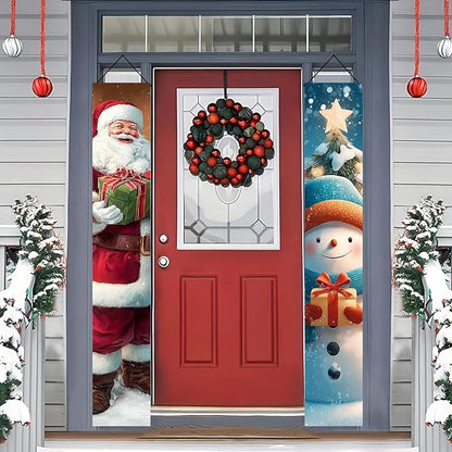 BlissYard Christmas Banner 12x71 Santa Claus Snowman Decorations Merry Christmas Porch Sign Christmas Door Banner Winter Hanging Banner Front Door Decor Outdoor Holiday Welcome Home Yard Entryway