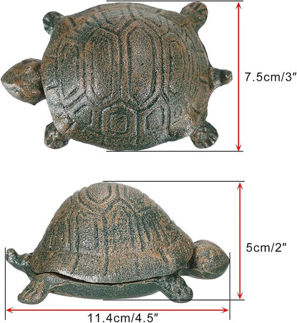 JUXYES Turtle Cast Iron Key Hider Outside Spare Door Key Box Outdoor Small Garden Statues Ornament, Turtle Indoor Decoration Jewelry Trinkets Box for Key, Ear Studs, Ring, Paper Clip