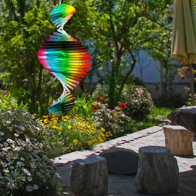 Aoedelyart Wind Spinner Rainbow Wave Wind Spinners for Yard and Garden,15in Hanging Kinetic Yard Art Wind Sculpture,3D Wind Spinners Outdoor & Indoor Rainbow Helix Garden Decor Christmas Ornaments