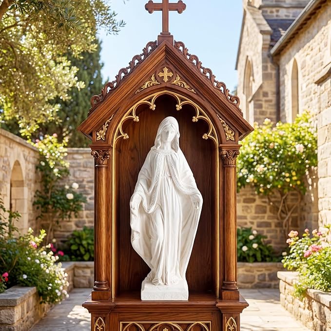 Giantex Virgin Mary Garden Statue 31.5", Blessed Mother Outdoor Religious Statue, Weather-Resistant MgO Catholic Sculptures Yard Decor for Lawn, Patio, Prayer Garden & Memorial, Distressed Ivory