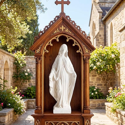 Giantex Virgin Mary Garden Statue 31.5", Blessed Mother Outdoor Religious Statue, Weather-Resistant MgO Catholic Sculptures Yard Decor for Lawn, Patio, Prayer Garden & Memorial, Distressed Ivory