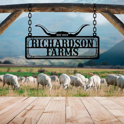Personalized Metal Farm Sign, Customized Family Name Ranch Sign, Large Last Name Sign for Farmhouse Decoration, Outdoor Farm Wall Art, Welcome Sign, Entrance Gate Sign, Farm Lovers Gift, Garden Decor