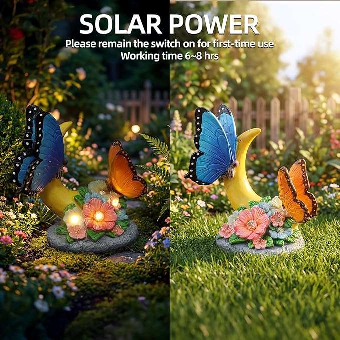 Rempry Solar Garden Butterfly Statue Decor for Yard Lawn Patio Outdoor, Unique Thanksgiving Anniversary Housewarming Decoration Gifts for Mom Grandma Women