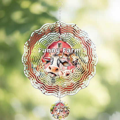 Metal Wind Spinners Outdoor - 3D Stainless Steel Funny Farm Hanging Decor 12 Inch Kinetic Spinning Wind Spinner for Garden Patio Porch Indoor Home Birthday Gifts for Women Mom Grandma Wife