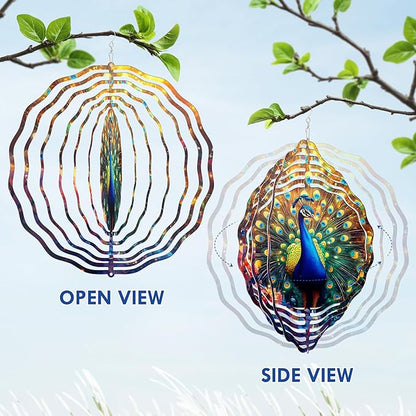 FLAGWIX Peacock Wind Spinners Outdoor - 3D Stainless Steel Metal Kinetic Spinner 12 inch - Gardening Gifts for Women, Peacock Yard Art Home Garden Decor, Gifts for Outside