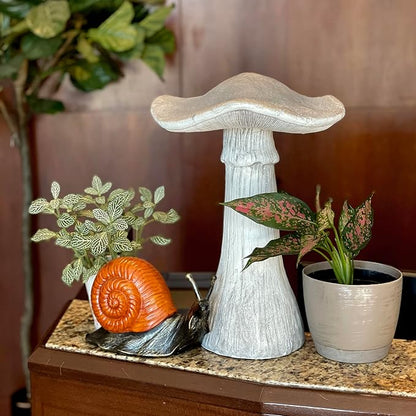 Zeckos Mushroom Statue 17 inches High, Large Magnesium Oxide Garden Sculpture, Indoor Outdoor Yard Decor, Rustic Art Accent, Weather-Resistant, Heavy Duty Decorative Ornament