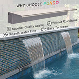 PONDO 36'' APP Pool Waterfall with 16 Colors LED Lights, Acrylic Pond Fountain Set for Outdoor Decorations, Patio Waterfall Spillway Kit on The Wall for Garden, Easy Installation