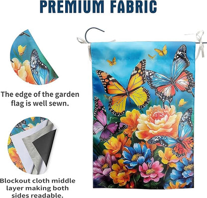 Summer Garden Flags 12x18 Double Sided Spring Butterfly Garden Flag Flower Welcome Flags for Outside Floral Yard Flags Outdoor Front Porch Decor