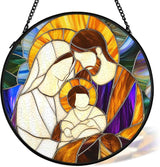Christian Baby Jesus Nativity Suncatcher Stained Glass Window Hanging Decor, Christian Christmas Stained Glass Wall Decor Gifts, Nativity Scene Garden Lawn Sun Catchers Window Art, 7.9x7.9In