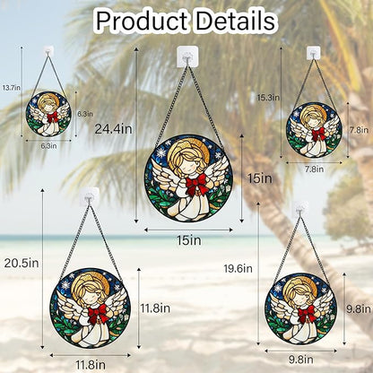Stained Glass Window Hanging Jesus Cute Angel 9.8" - White Angel Suncatcher Door Garden Sun Catcher Home Decor Birthday Christmas for Mom Men Woman Nana Friend Girl