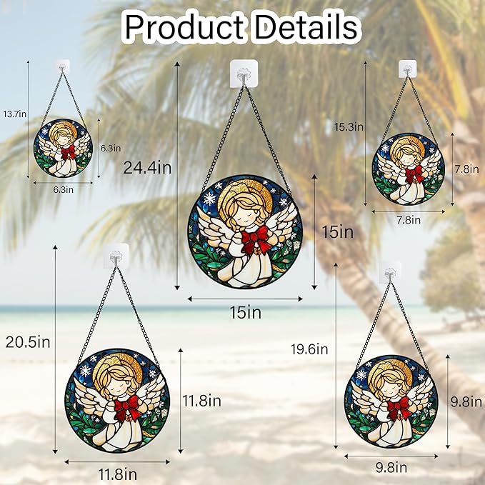 Stained Glass Window Hanging Jesus Cute Angel 7.8" - White Angel Suncatcher Door Garden Sun Catcher Home Decor Birthday Christmas for Mom Men Woman Nana Friend Girl