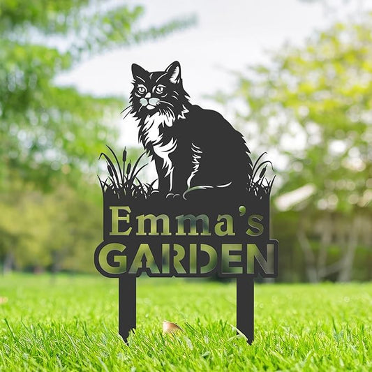 Personalized Cute Cat Kitten Metal Garden Sign,Custom Yard Sign With Stake,Outdoor Garden Décor,Pet Cat Lawn Garden Decorated Statue,Cat Sympathy Yard Metal Sign,Cat Lover Gifts Kailyard Plaque.