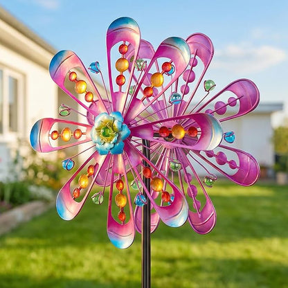 Wind Spinners Outdoor for Yard and Garden, W13xH63 Purple Kinetic Metal Art Wind Sculptures & Spinners, Outdoor Patio Lawn Garden Decor, Gardening Gifts for Women