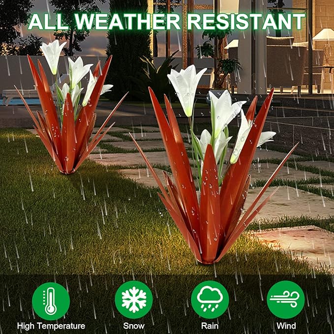 Homight Metal Agave Plant Outdoor Decoration Lily Mexican Yard Art Garden Gift Home Decor Hand Painted Metal Agave Garden Yard Statue, Outdoor Lawn Ornaments (2 Big White Lilies)