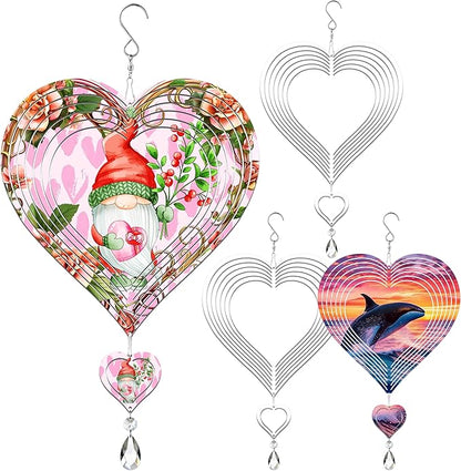 4Pack 8inch Sublimation Wind Spinner Blanks 3D Aluminum Metal Wind Sculpture Kinetic Spinners for Yard and Garden Indoor Art Ornaments Hanging Decoration (Heart)